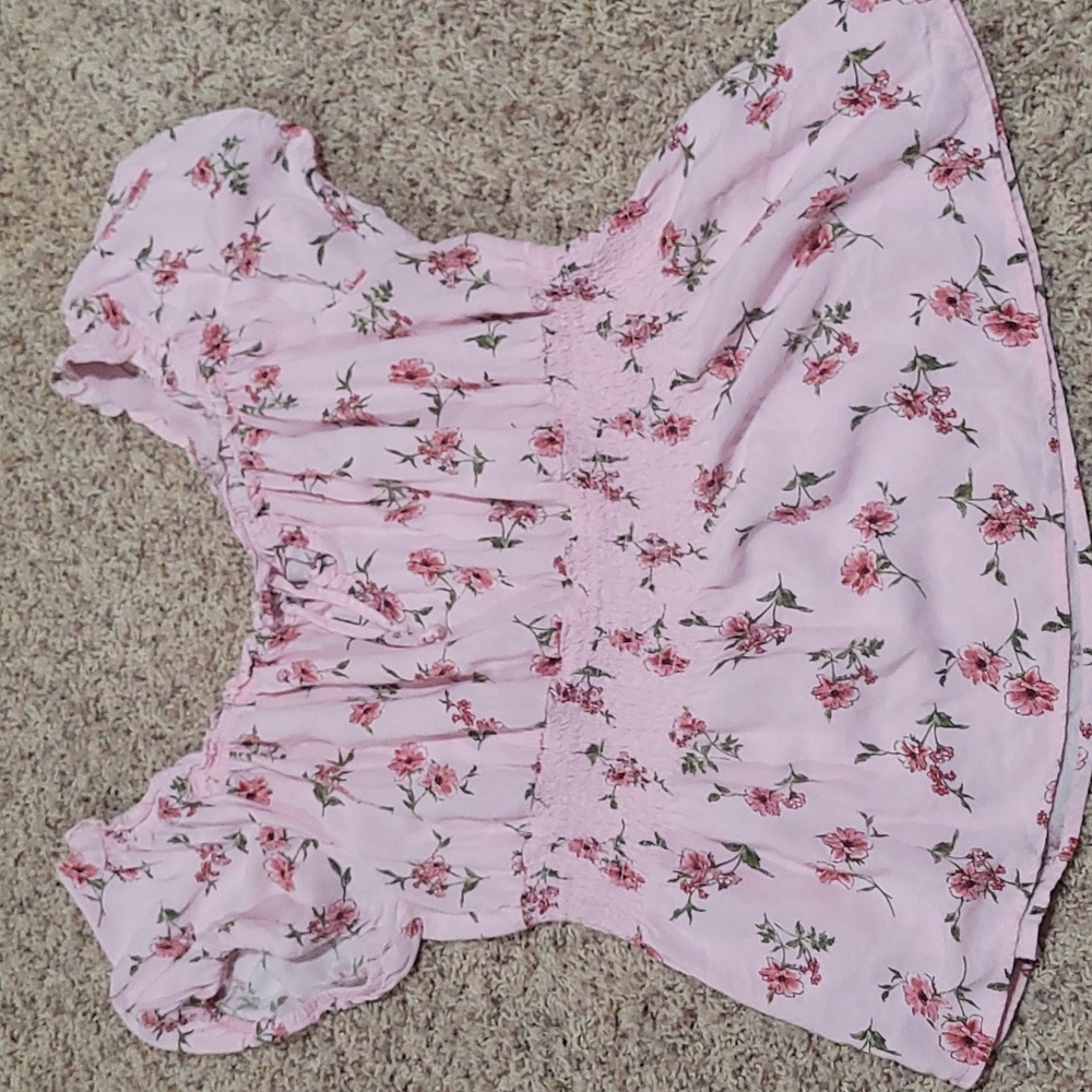 Pink rose shirt cinched waist size 14